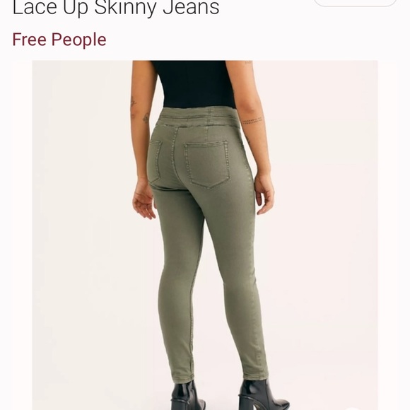Free People CRVY Lace Up Olive Skinny Jeans - Picture 2 of 6